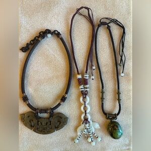 Stone and Jade hand knotted necklaces silk thread - unique vintage find lot of 3